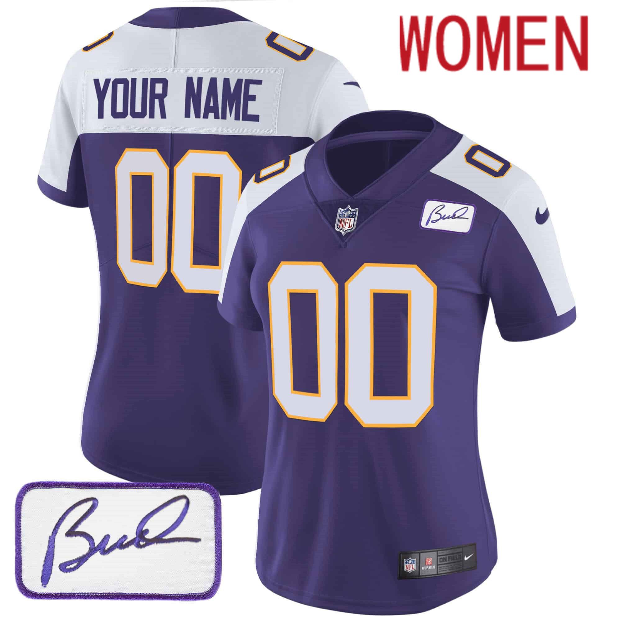 Women Minnesota Vikings Purple 2024 Nike Bud Grant Patch Classic Limited Custom NFL Jersey->customized nfl jersey->Custom Jersey